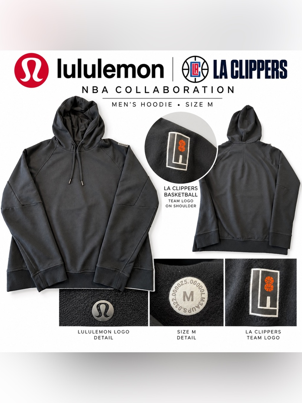 Lululemon City Sweat Pullover Hoodie Clippers Medium Black LM3AUPS.0322.0000Z5